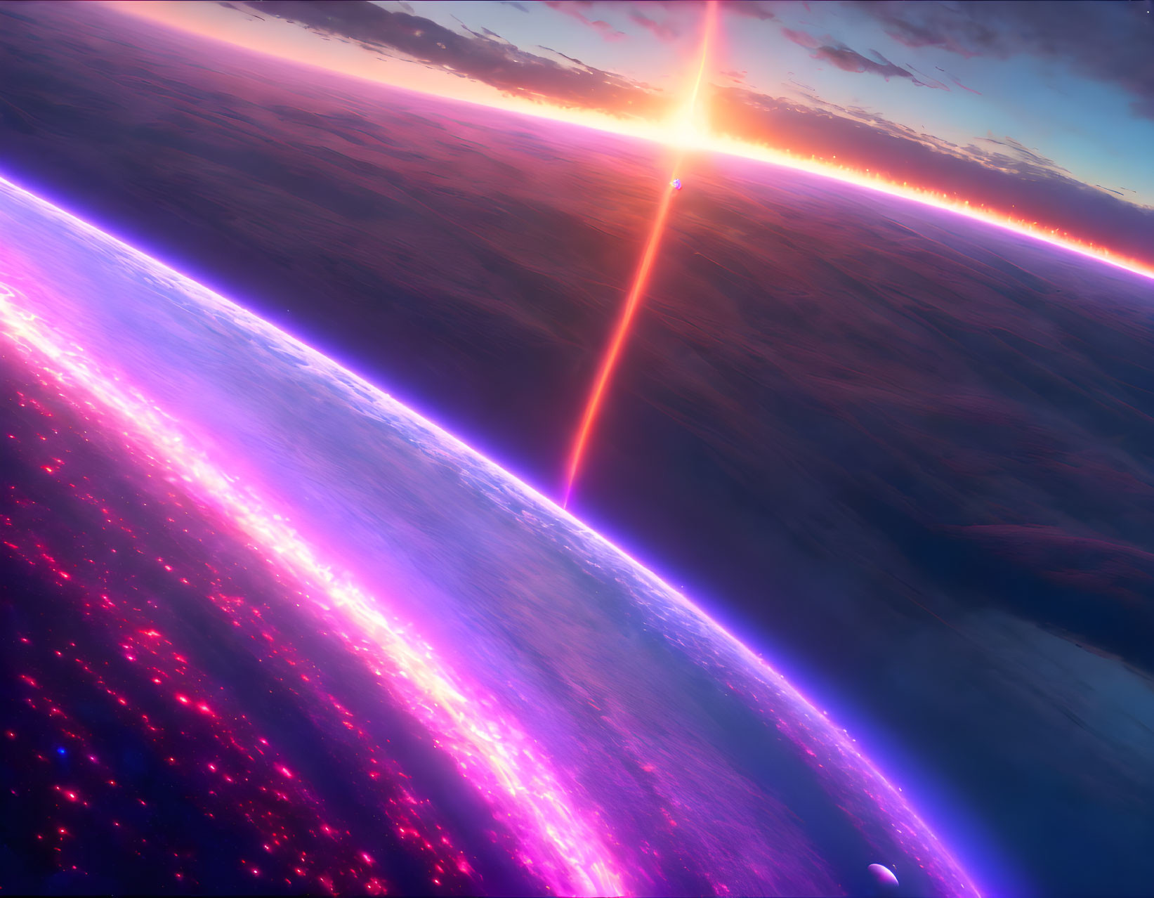 Colorful Digital Artwork of Planet Horizon with Pink and Blue Hues