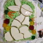 Decorative Easter Bunny with Broken Shell Pieces, Eggs, Flowers, and Cloth
