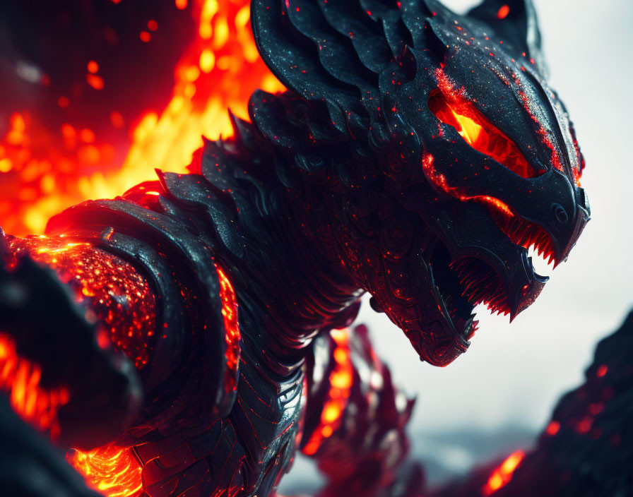 Menacing dragon with glowing red eyes and lava-like energy on black scales