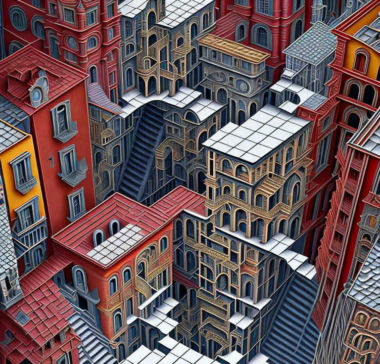 City in the style of M. C. ESCHER 