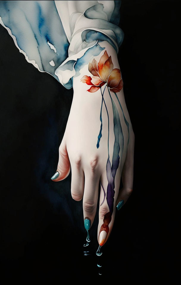 hand with water color