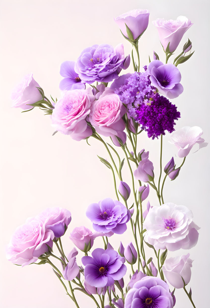 Assorted Purple and Pink Flowers on Gradient Background
