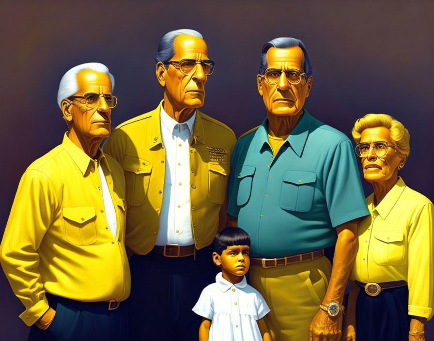 Elderly and Young Characters in Stylized Animation Group Shot