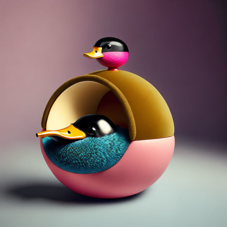 Sphere duck on top of duck in sphere