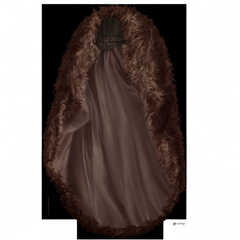 Luxurious Full-Length Cape with Fur-Trimmed Hood and Metal Clasp