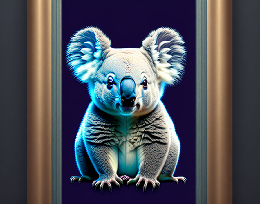 Colorful Koala Illustration Perched and Framed on Dark Background