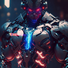 Female Cyborg with Neon Blue Lights and Black Armor