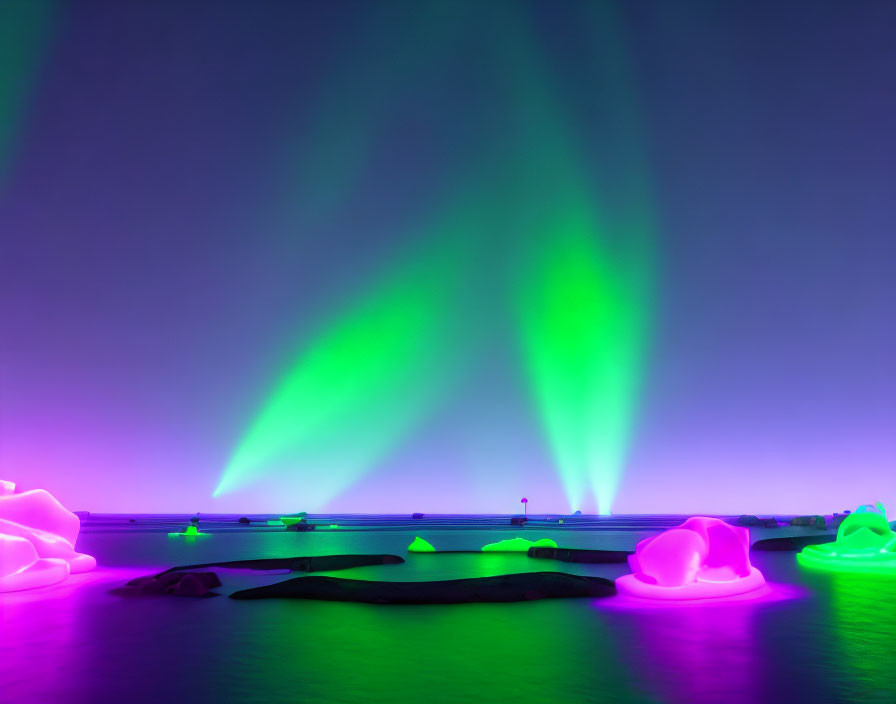 Northern Lights Illuminate Green Sky Over Tranquil Water