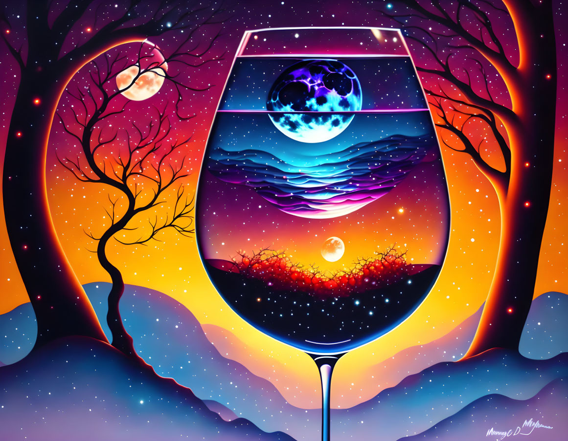 The moon in a glass of wine