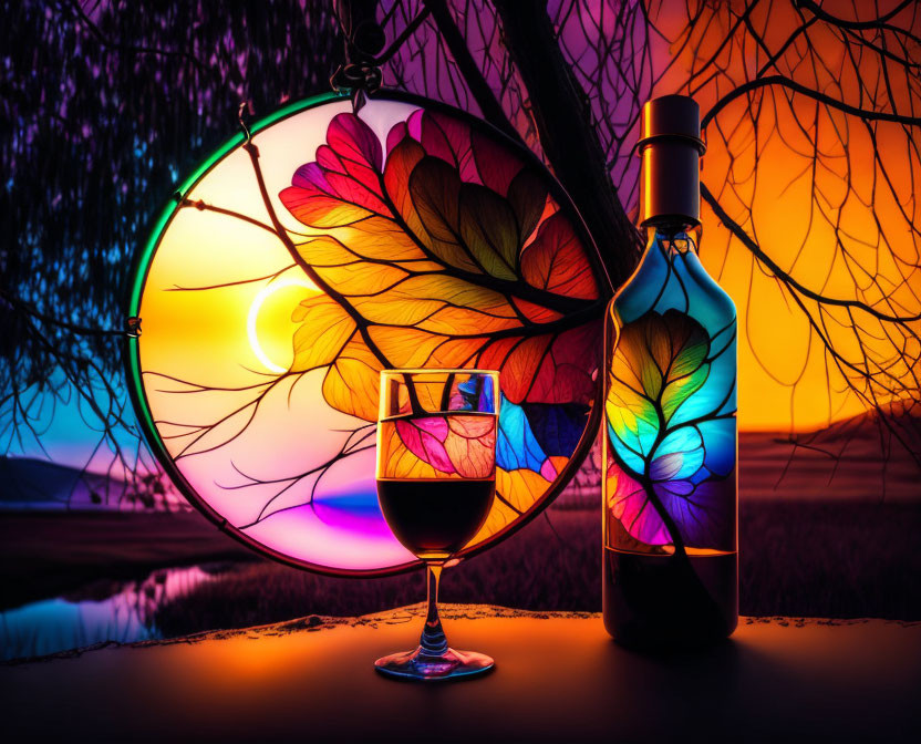 Wine still life in moonlight