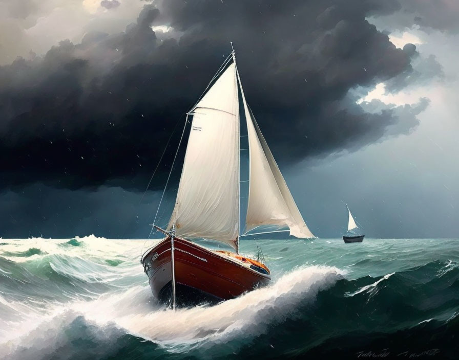  A sailing boat in storm