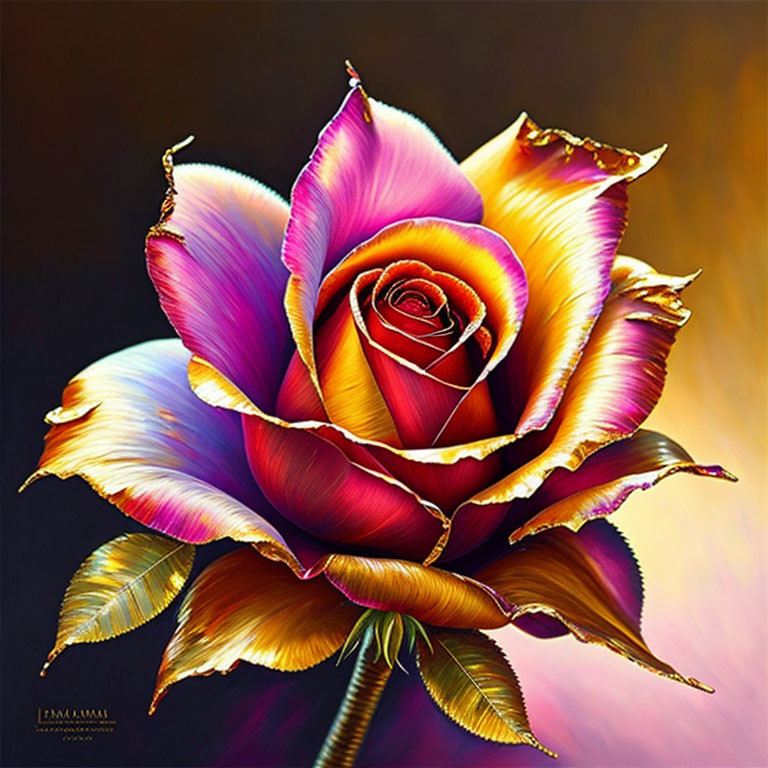 Colorful Digital Artwork: Rose with Rainbow Gradient and Glittering Edges