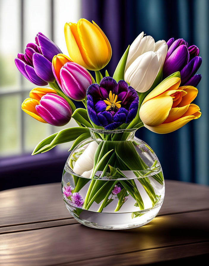 A nőket of Spring flowers in a clear glass vase...