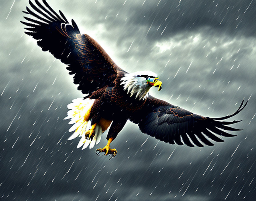 Eagle flying in rainy sky...