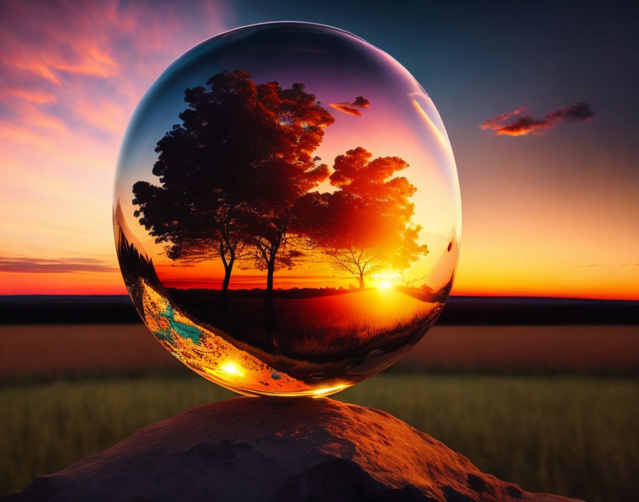  A landscape with a glass globe sunset!
