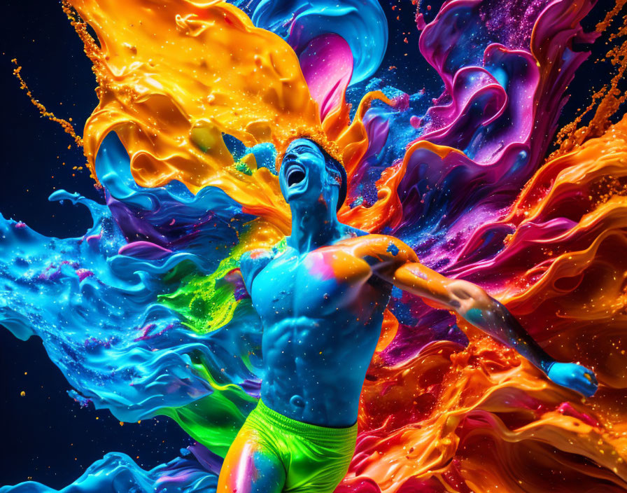 running man with colorful splashes...