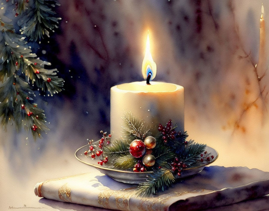 Christmas Candle Watercolor...
