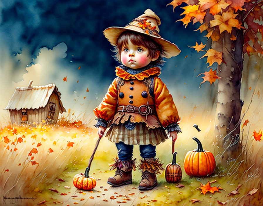  little scarecrow, pumpkin, autumn...