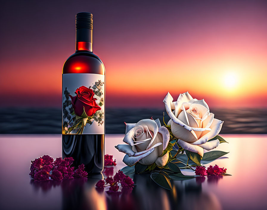 White roses in red wine against...