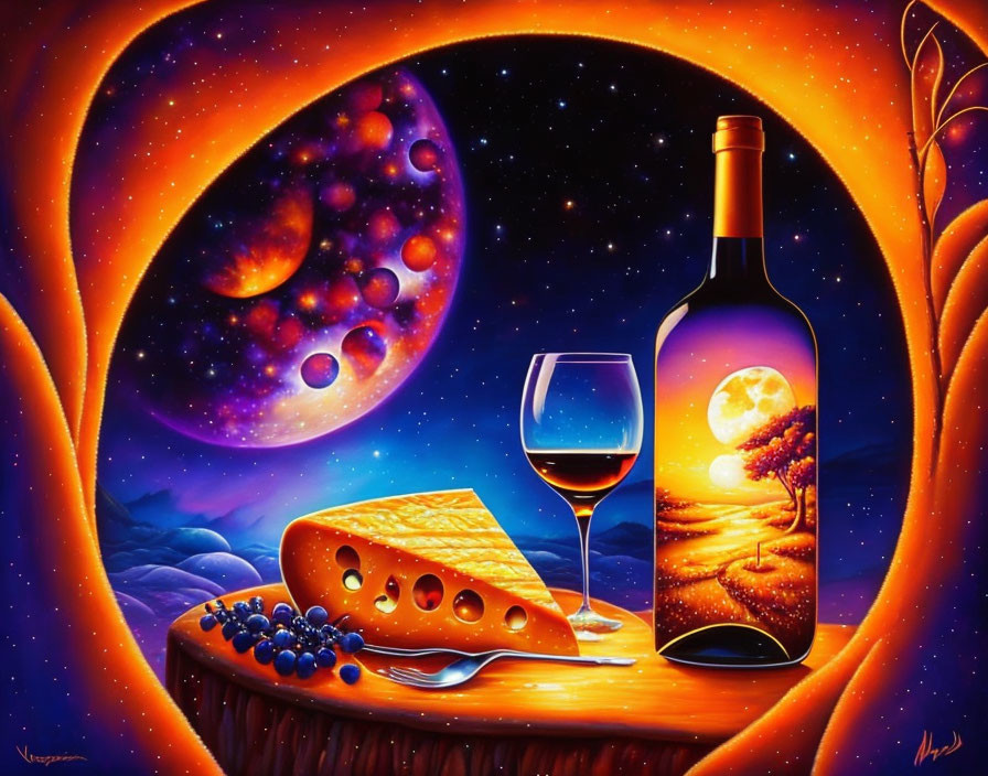 Cheese and wine in moonlight!