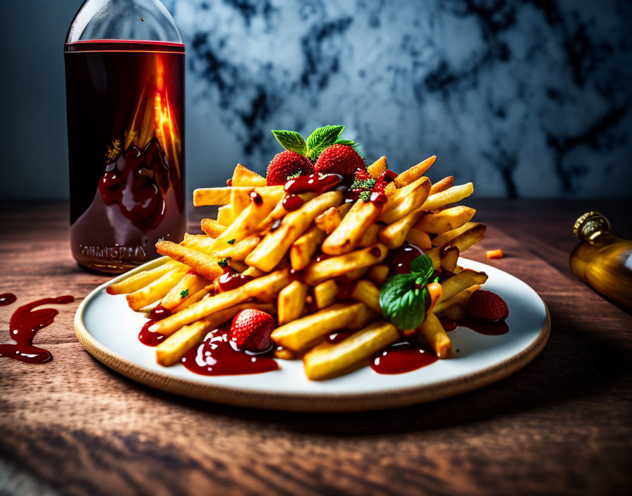 Macro photo of french fries of vegan salad ...