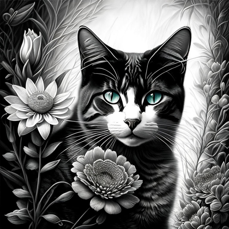 cat and flowers, fantasy, fine details...
