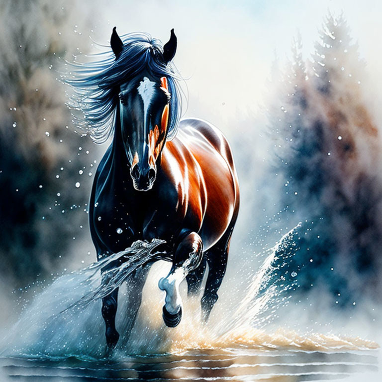  horse galloping through water...