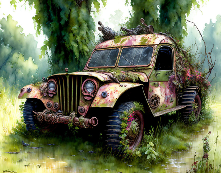 A discarded rusty old army vehicle -Willys MB - Wi