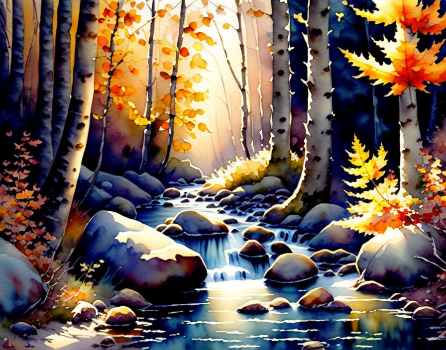 Autumn leaves, small stream, smooth rocks...