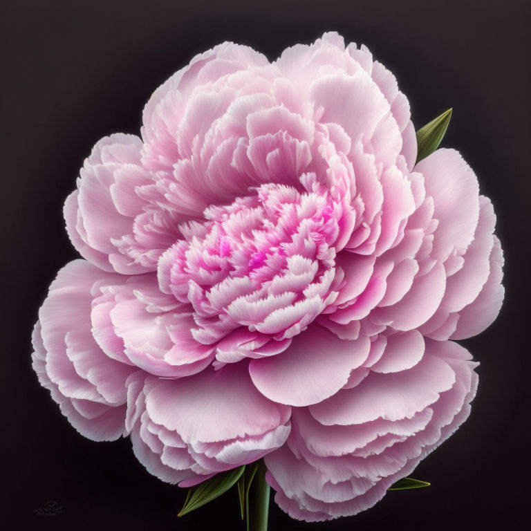 Detailed Painting: Lush Pink Peony with Layered Petals on Dark Background