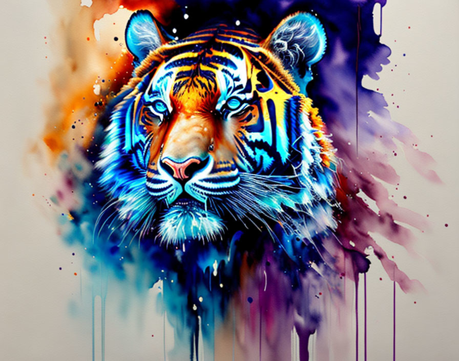  Tiger wet on wet watercolor, Heavy brush ...