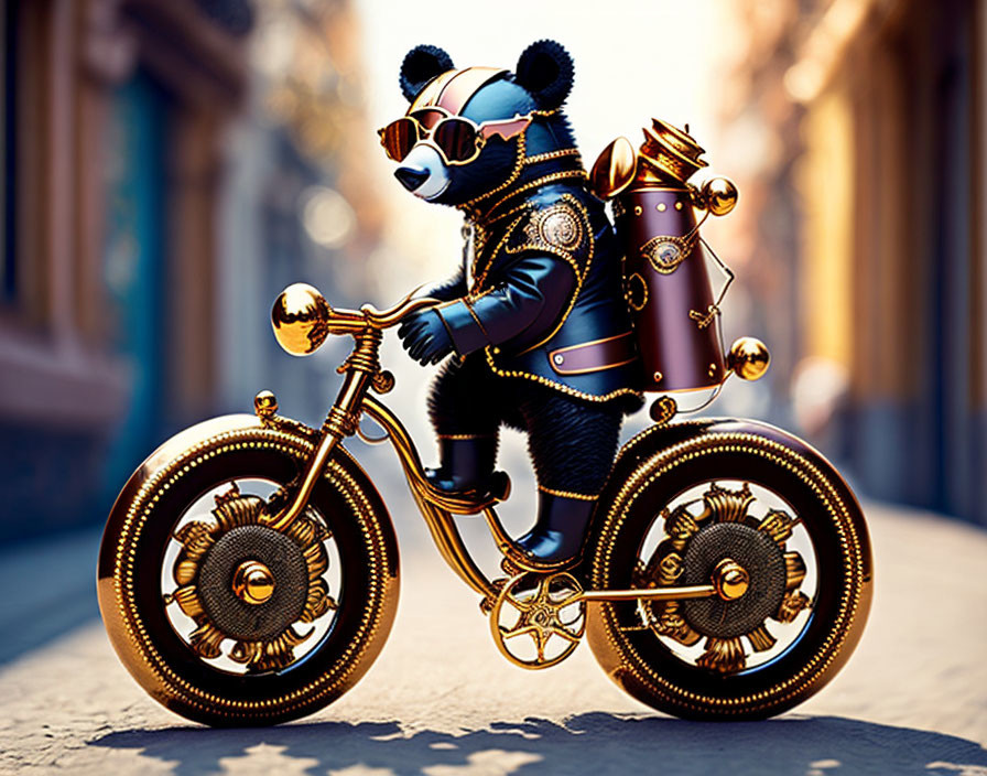 steampunk harlequin bear riding a bycicle...
