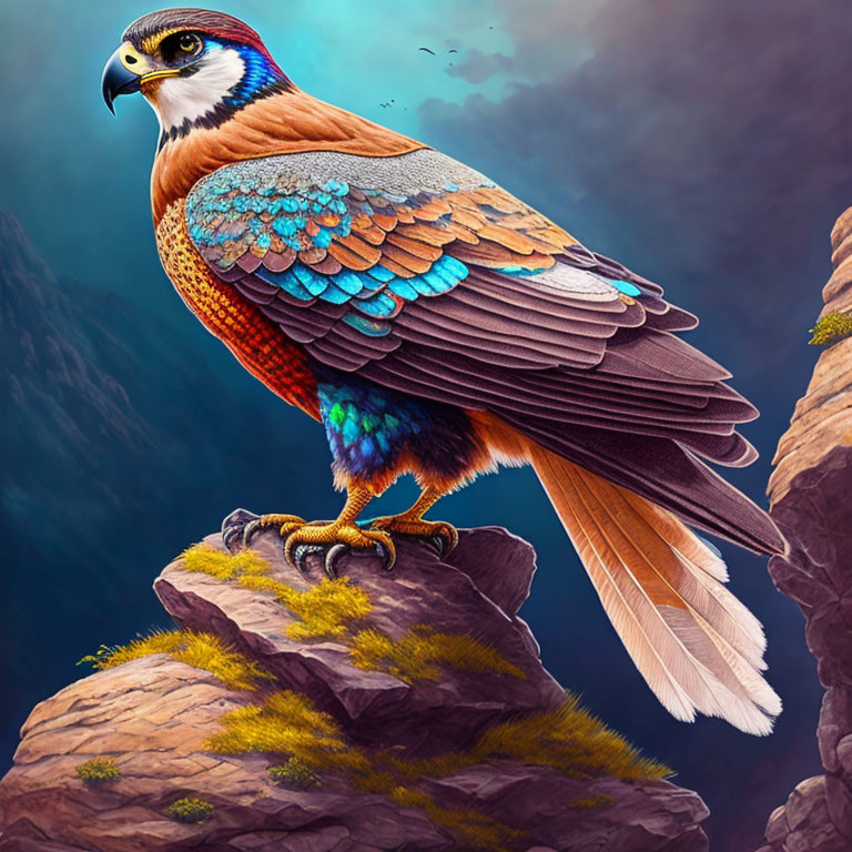  Quilted paper falcon stands on a rock!