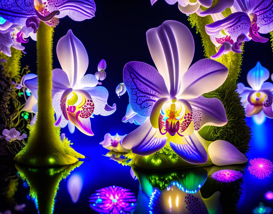  Fantasy glowing biomorphic white orchids!