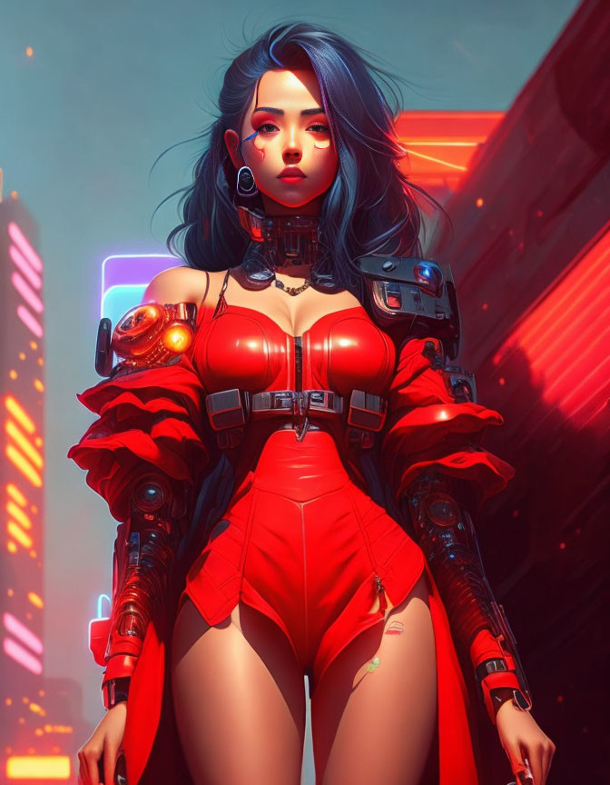 Futuristic cyborg (Lady in red)