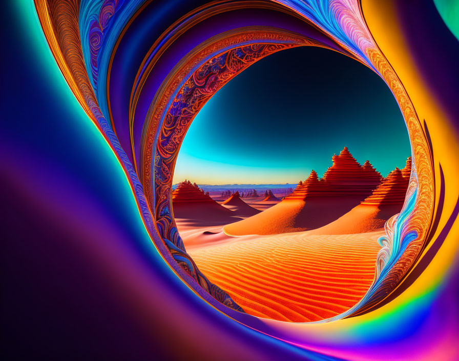 Fractal Portal Over Serene Desert Landscape