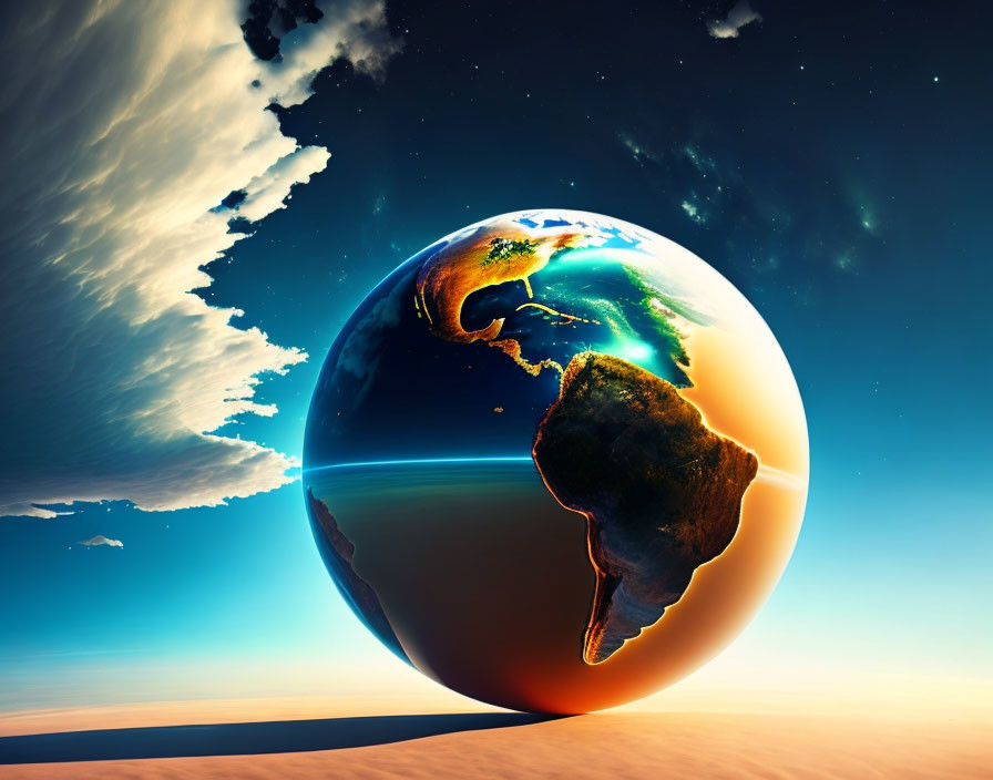 Unique Earth View with South America in Sunset Scene