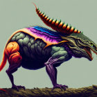 Colorful Dinosaur-like Creature with Celestial Elements on Cliff