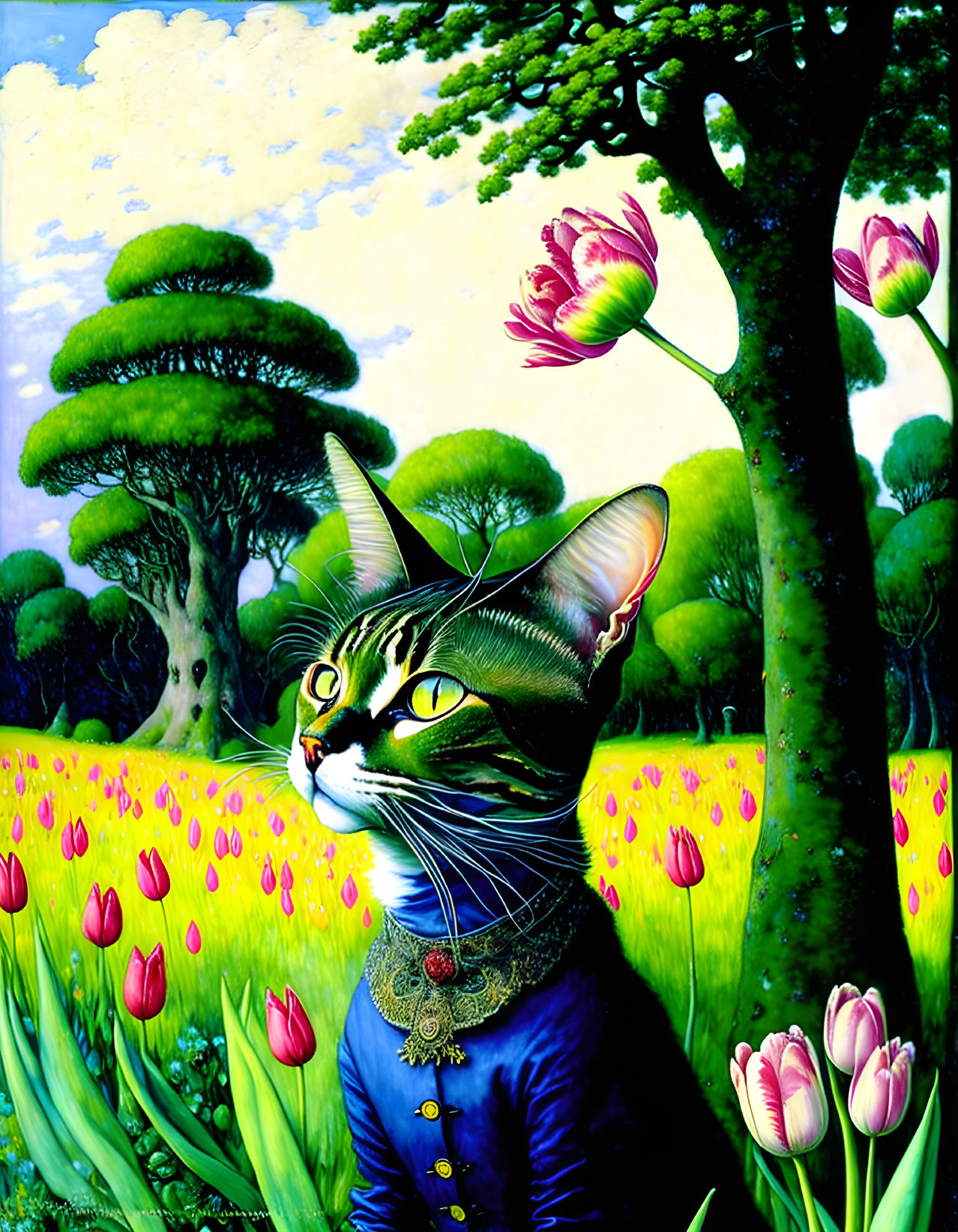 tulips cat, Eyes all pupil, when skies turn grey. 