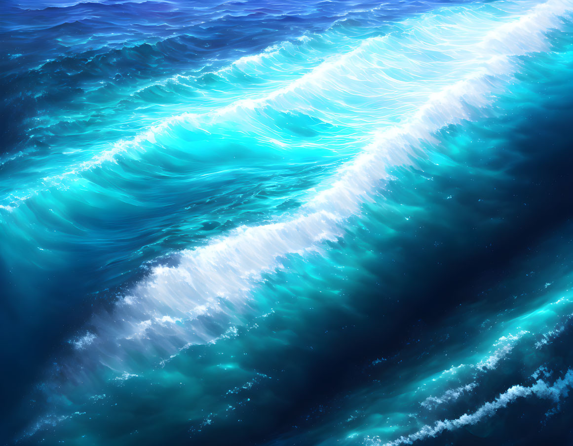 Vibrant Blue Ocean Waves with Sun Reflections and Dynamic Movement