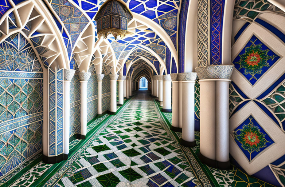 Ornate corridor with arched ceilings and intricate tilework