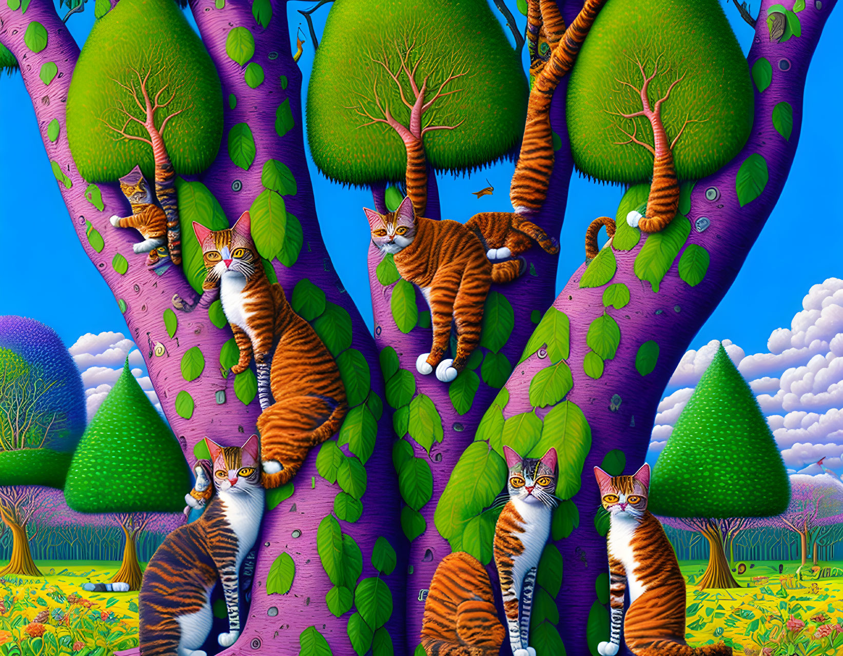 rainbow eucalyptus tree, cats. extreme details, fu