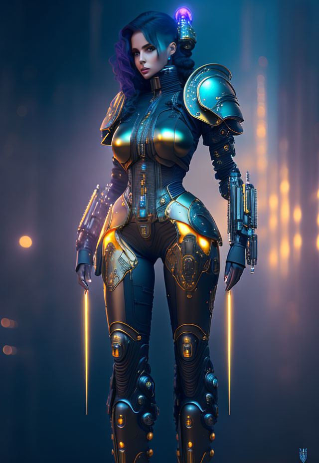 Futuristic Female Warrior in Sleek Armored Bodysuit