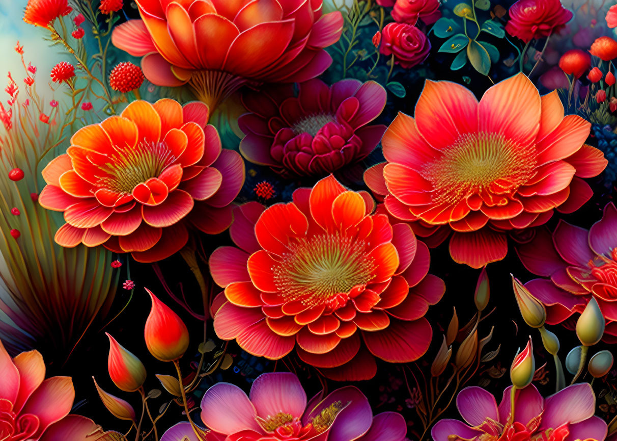 3D visualization of a biomorphic red flowers