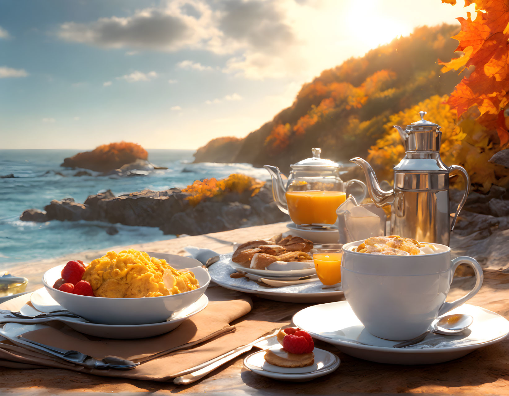 Breakfast Table in Autumn by the Sea