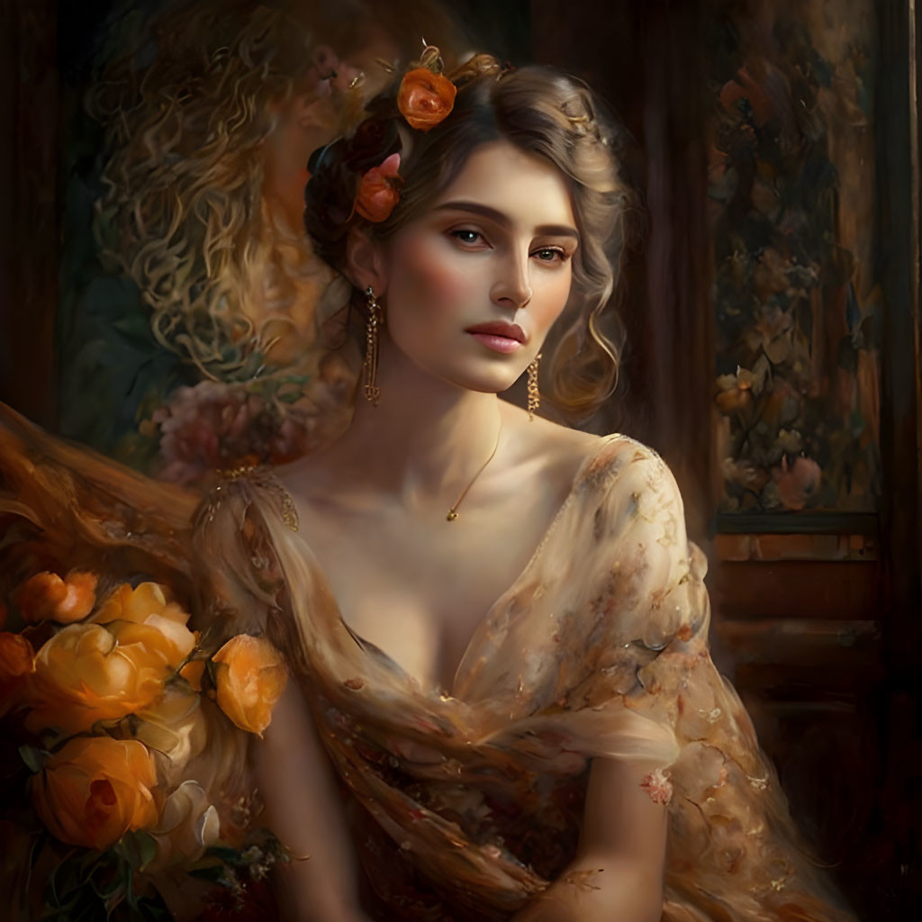 The portrait depicts an elegant woman