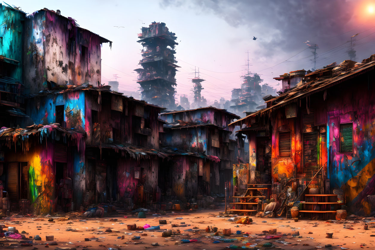 full color of the slum town