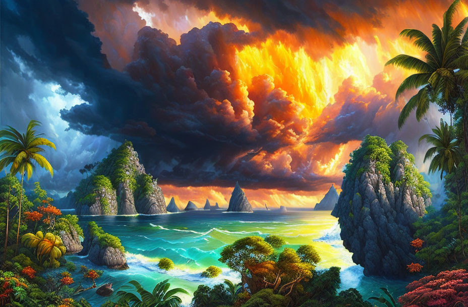 a tropical island in approaching storm