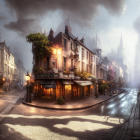 European-Inspired Street Digital Art with Canal and Futuristic City