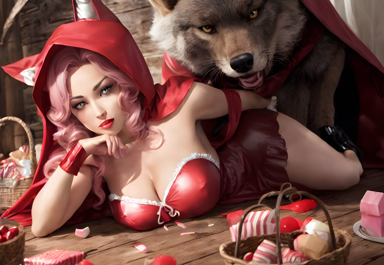 Red Riding Hood provoking the Big Bad Wolf